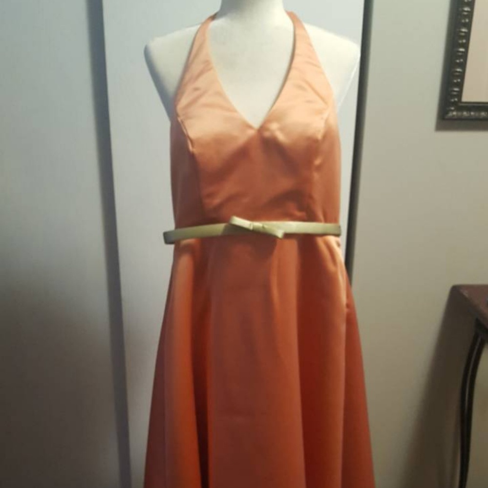 Peach and tea green dress.